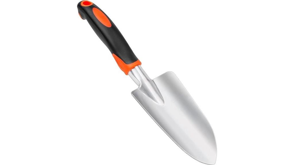 ergonomic orange handled garden shovel